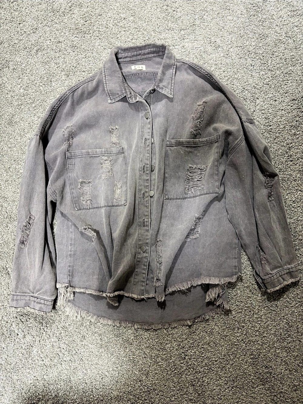 Pol Distressed Utility Jacket in Gray Small